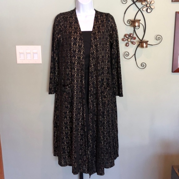 LuLaRoe Sarah Elegant Small Holiday Maxi Cardigan Pockets Long Line Sweater - Picture 4 of 11